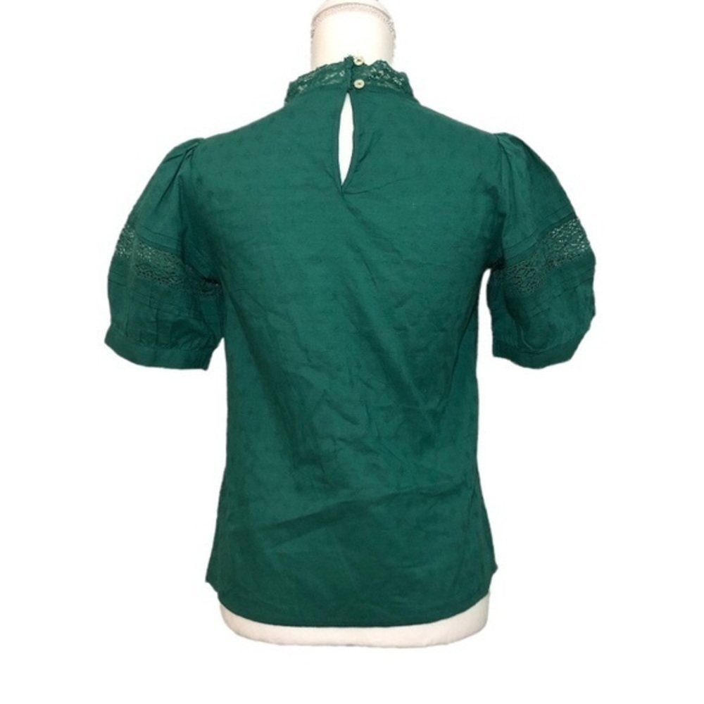 NWOT Teal Green Crochet Trim High Neck Peasant Top Blouse Puff Sleeve New - Picture 4 of 11